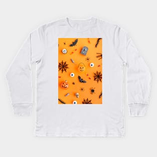 Halloween Pumpkin And Spider Pattern - Funny Kids Long Sleeve T-Shirt